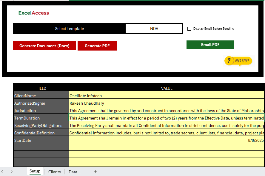 Automated Document Generator – Dashboard
