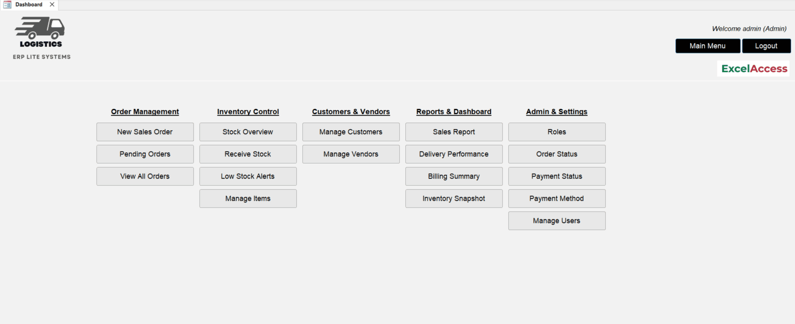 ERP Home Screen