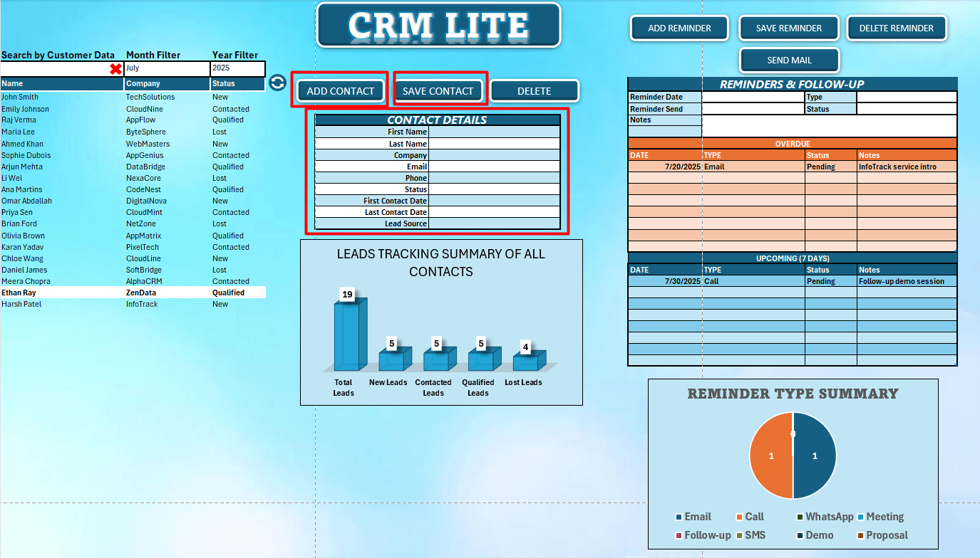 Managing Contacts in Excel CRM Lite
