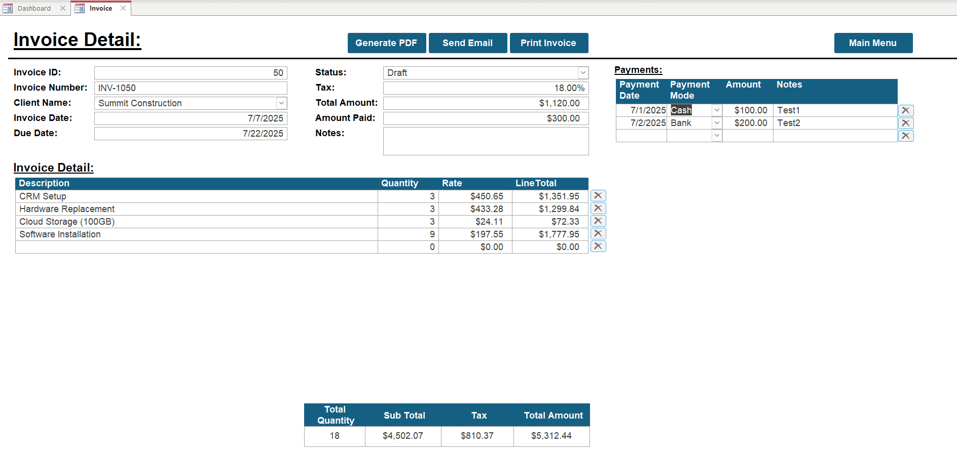 Create Invoice – Invoice Payment Tracker