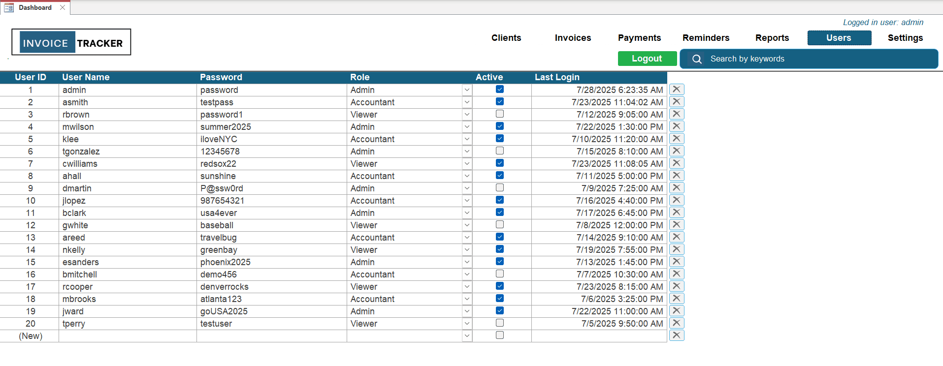 Login Access – Invoice Payment Tracker