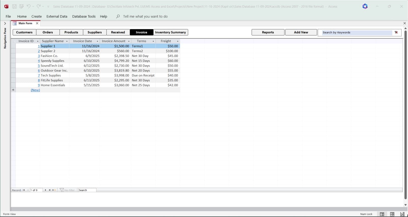 MS Access Retail Business Management System Invoices database