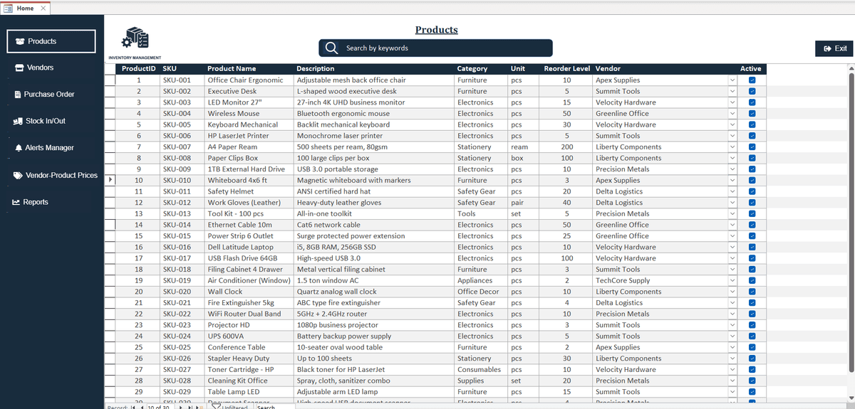 Access Database Inventory Tracker