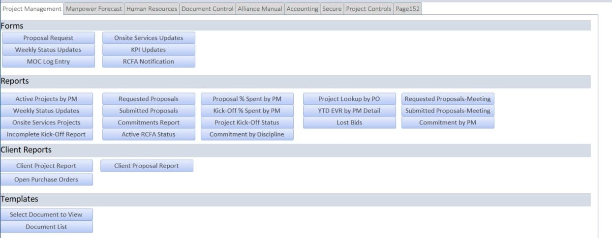 Project Tracking Access Database